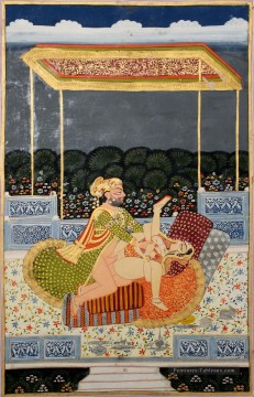 Homme royal et femme faisant l’amour sous une verrière dans une terrasse de palais sexy Peinture à l'huile
